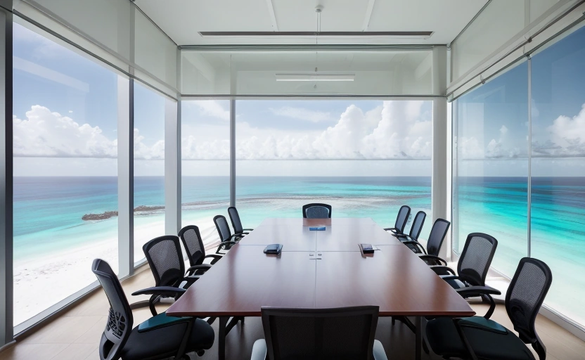Cybercloud Consulting team meeting room with Maldives ocean view